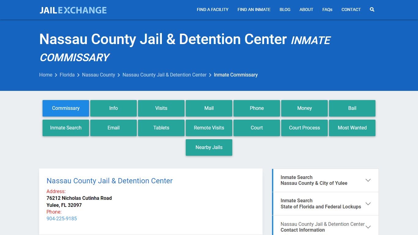 Nassau County Jail & Detention Center Inmate Commissary